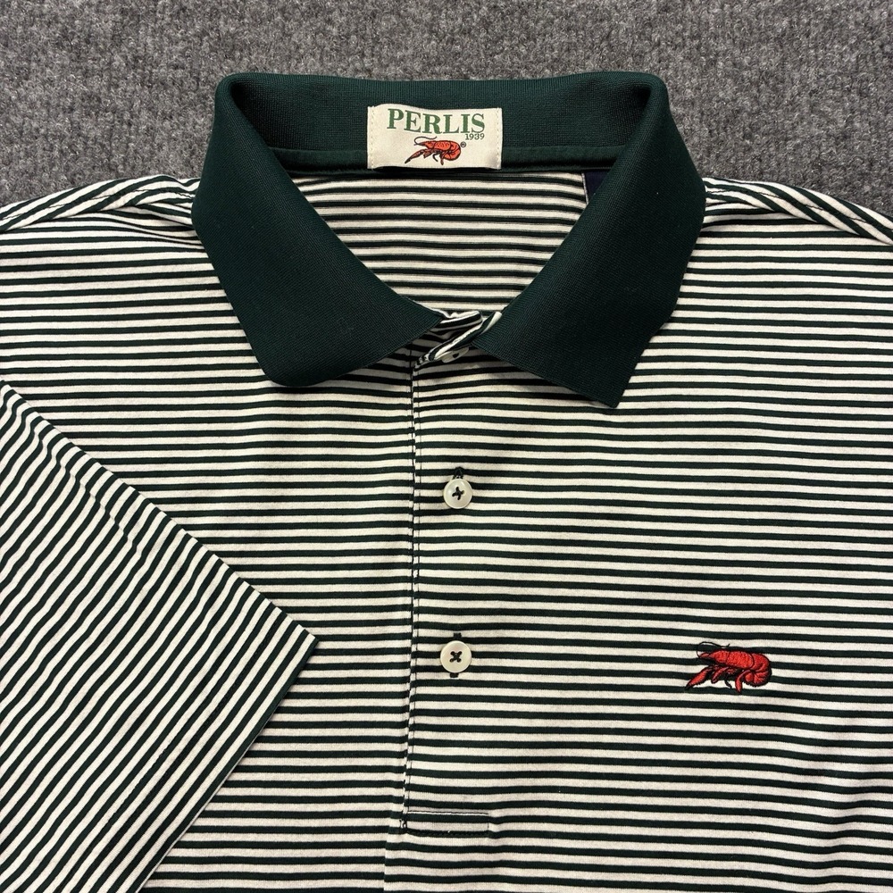 Perlis Supima Cotton Striped Polo Golf Shirt Mens Medium Embroidered Crawfish
